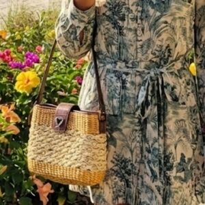Brighton Sadie Woven Straw Leather Shoulder Bag with Heart Accents Vintage